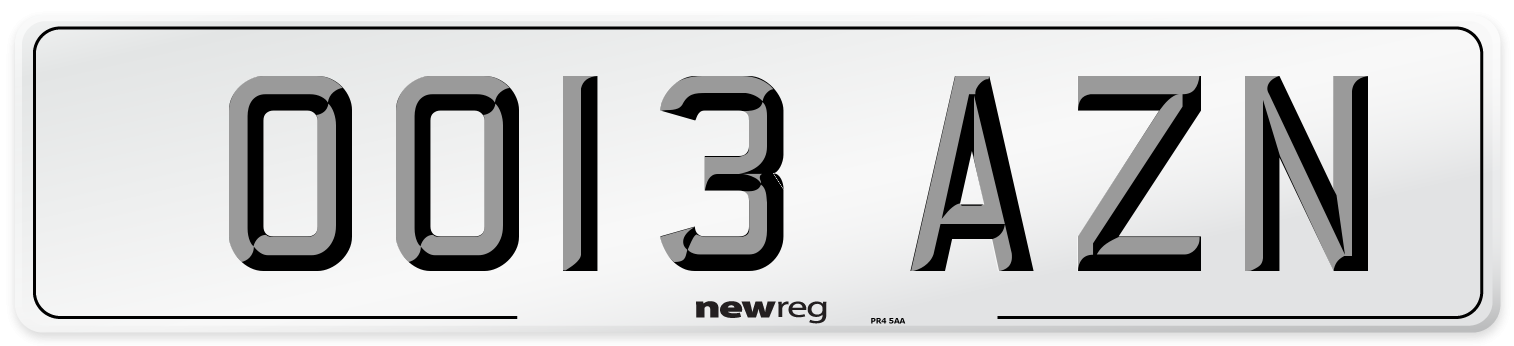 OO13 AZN Number Plate from New Reg
